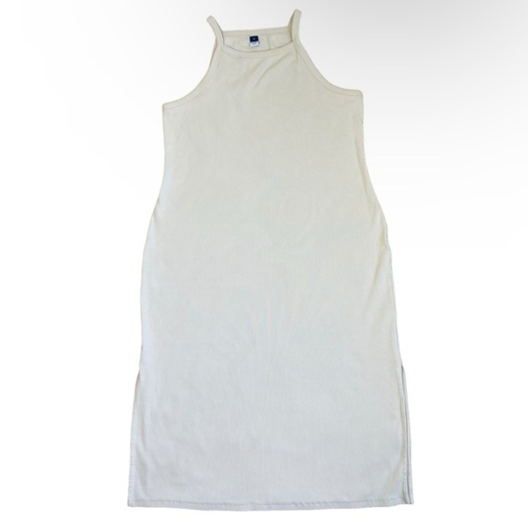 Old Navy Ribbed Tank Dress Midi Length Apron Cami Dress Beige Minimalist Sz 2X - Picture 2 of 12